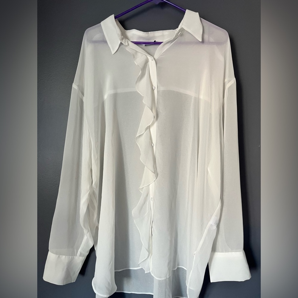 Ricki's Sheer White Ruffle Blouse